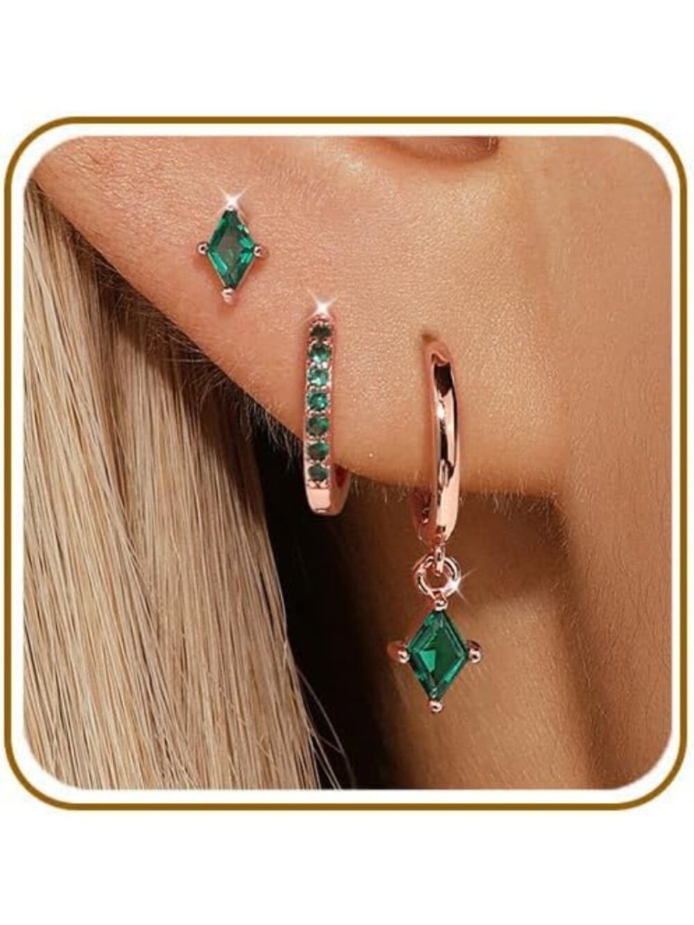 3 Pairs Colored CZ Hoop Earrings Set - 925 Sterling Silver for Women